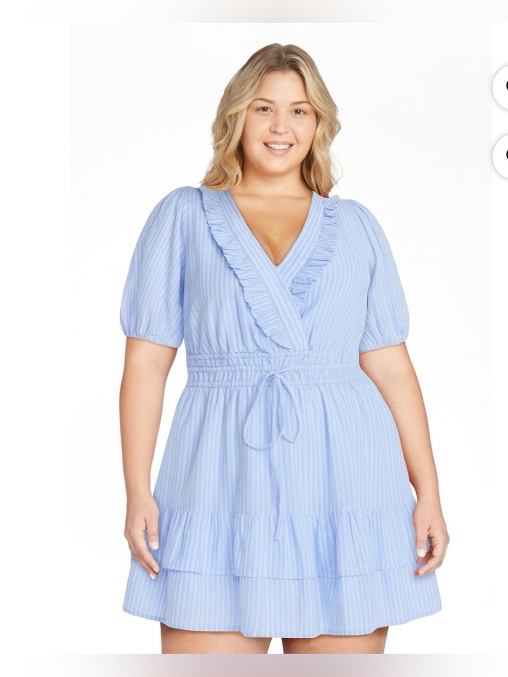 Free Assembly Women's Tiered Ruffle Mini Dress with Short Puff Sleeves